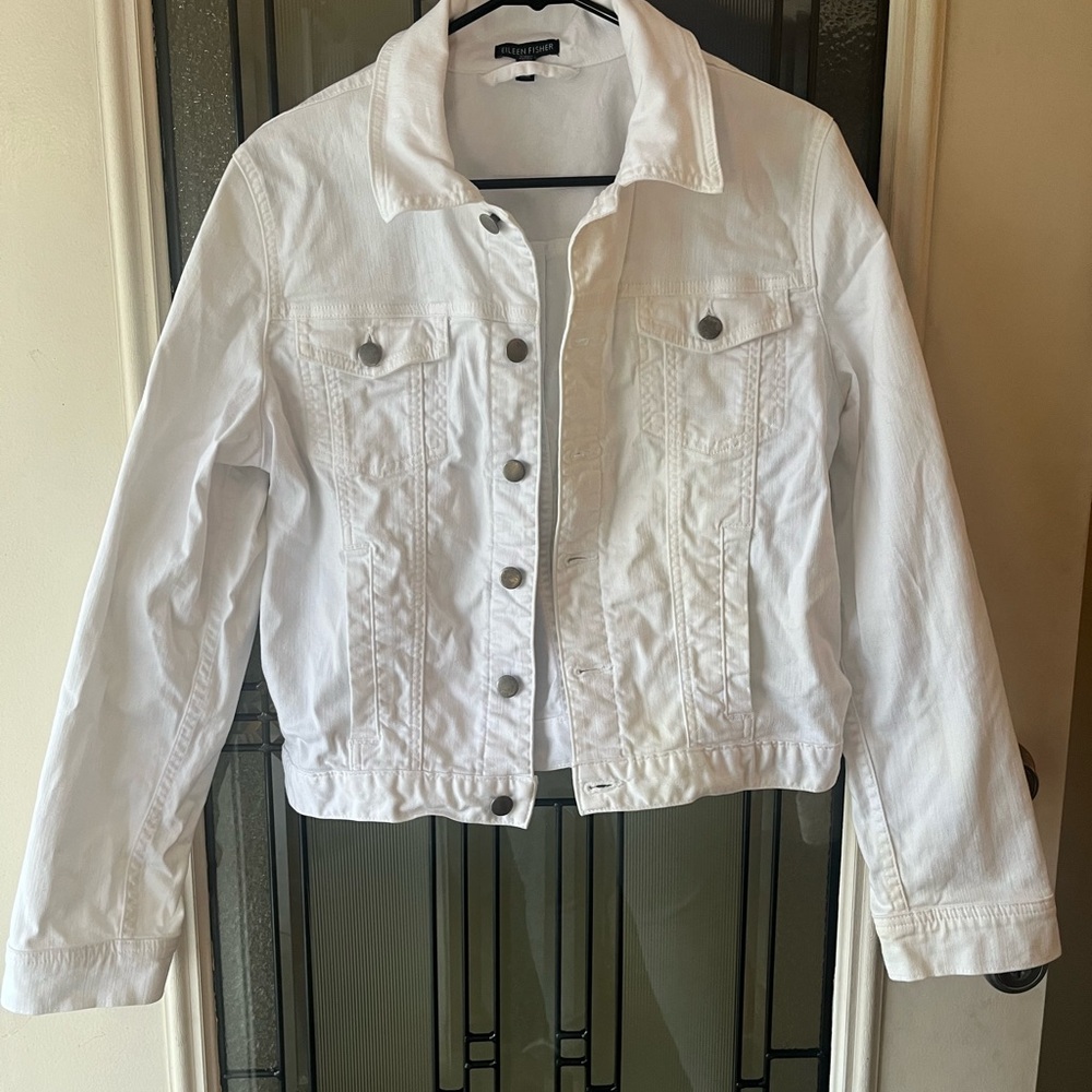 Eileen Fisher White Cotton Button Up Jacket- Size Medium